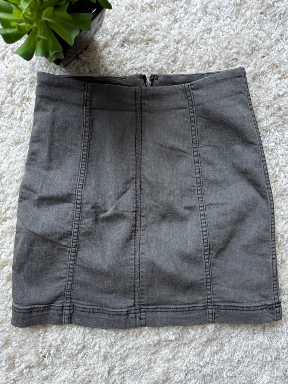 Free People Grey Stretch Light Denim Jean Skirt